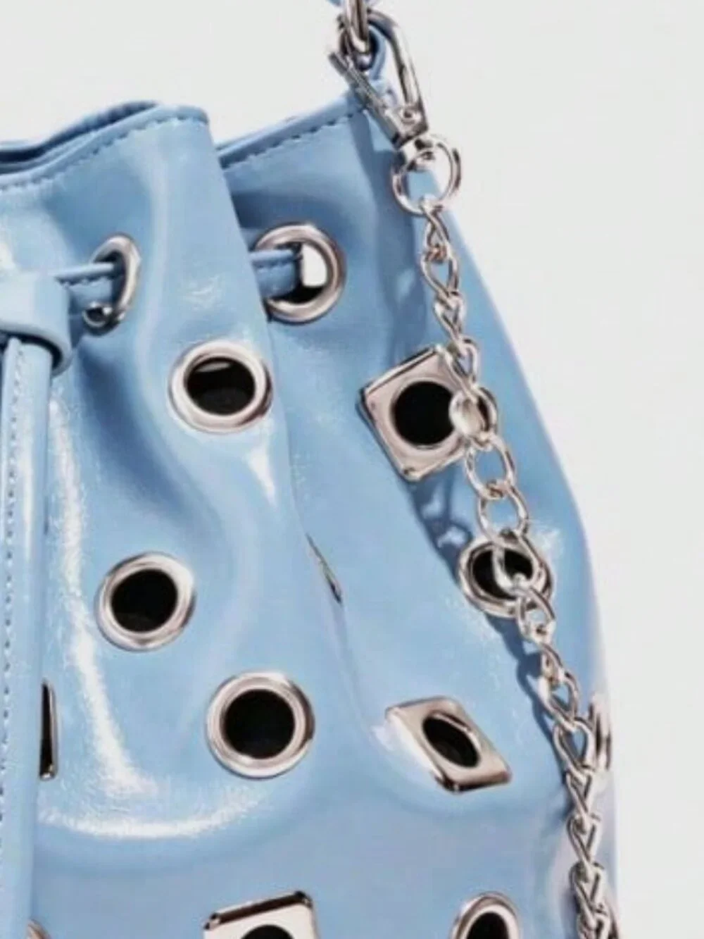 Baby Blue Funky Women's Studded Bucket Handbag